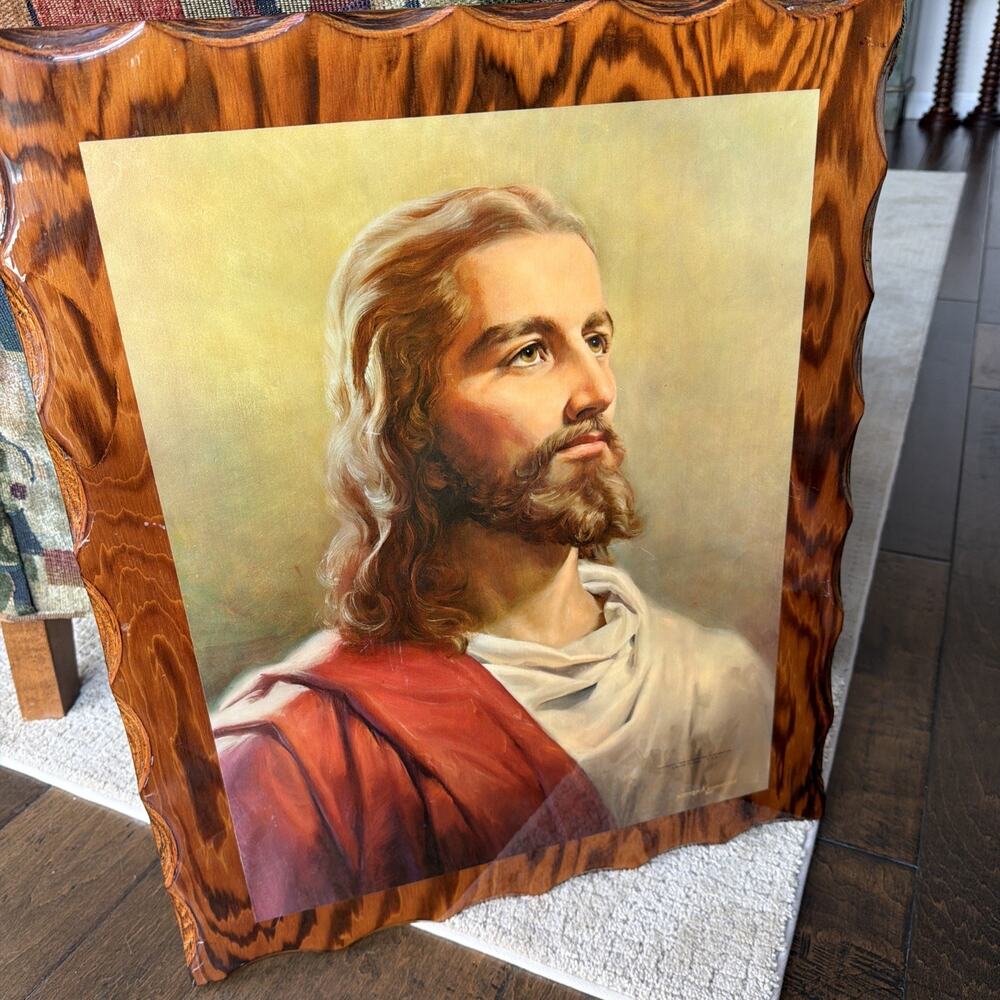 VTG 1959 Large Jesus Christ Plaque Wood Resin Peter Bianchi Messenger Corp 24x20
